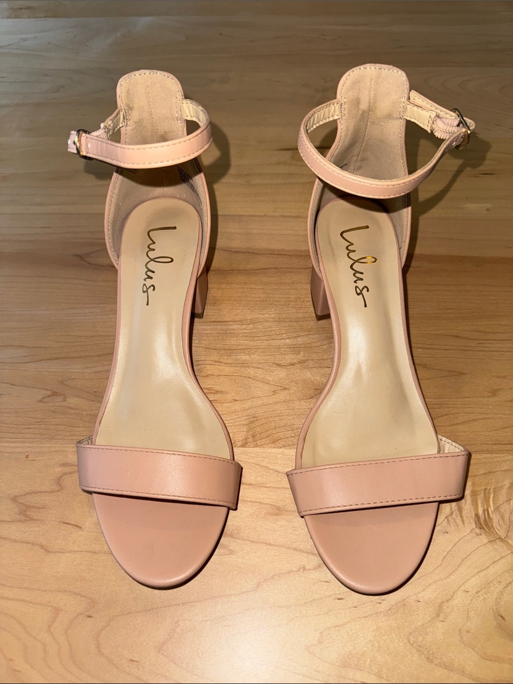 Lulu's Harper Sandal in Nude Pink Ankle-Strap Block Heels 8.5 Wedding Guest Shoe